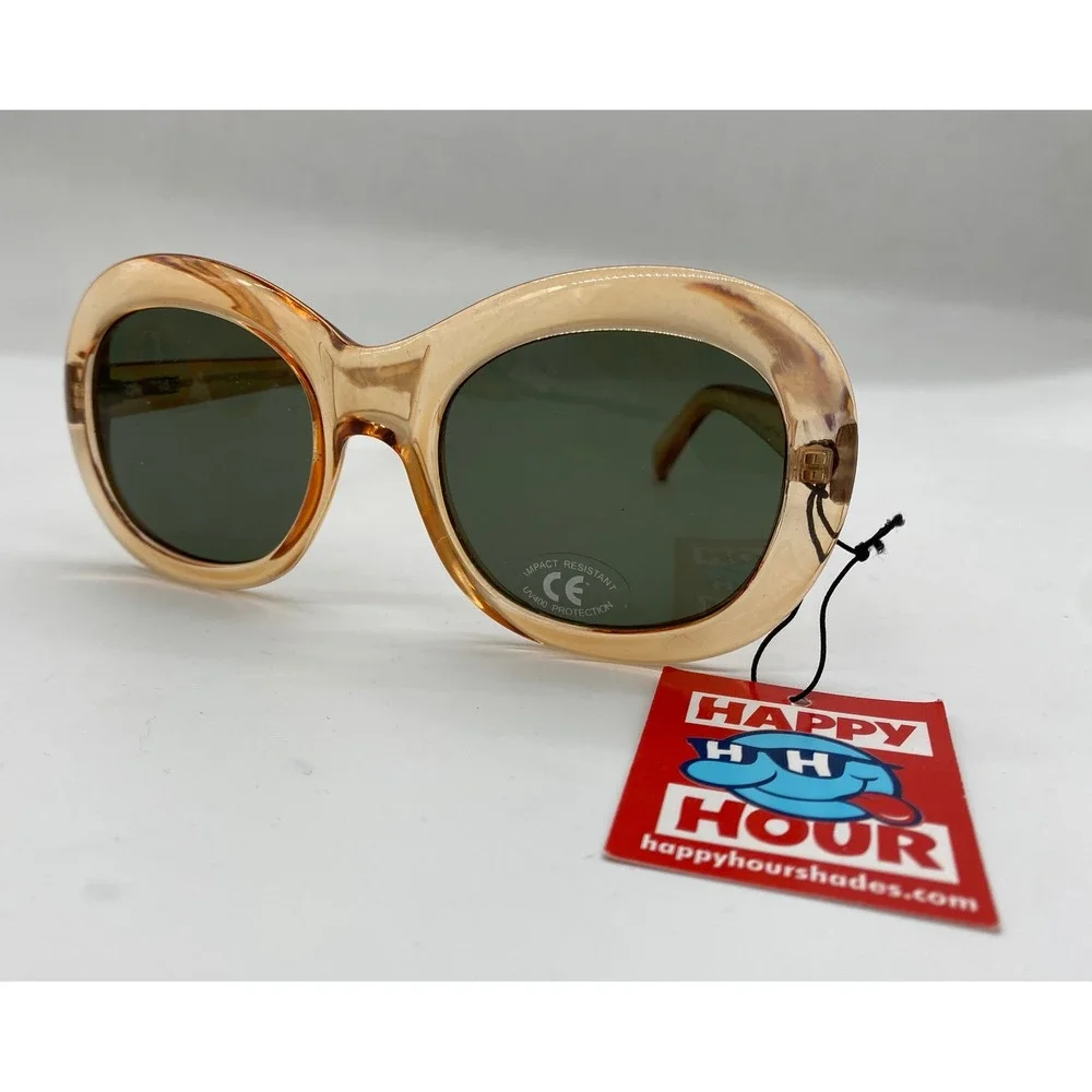 Happy Hour Shades Beach Translucent Tan Oval Sunglass UV400 Retro Skate Eyewear